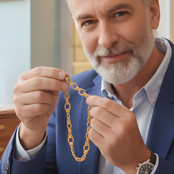 rachat d'or Hazebrouck, bijoutier avec un collier en or